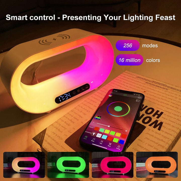 Multi-function 3 In 1 LED Night Light APP Control RGB Atmosphere Desk Lamp Smart Multifunctional Wireless Charger Alarm Clock - Oba Buy