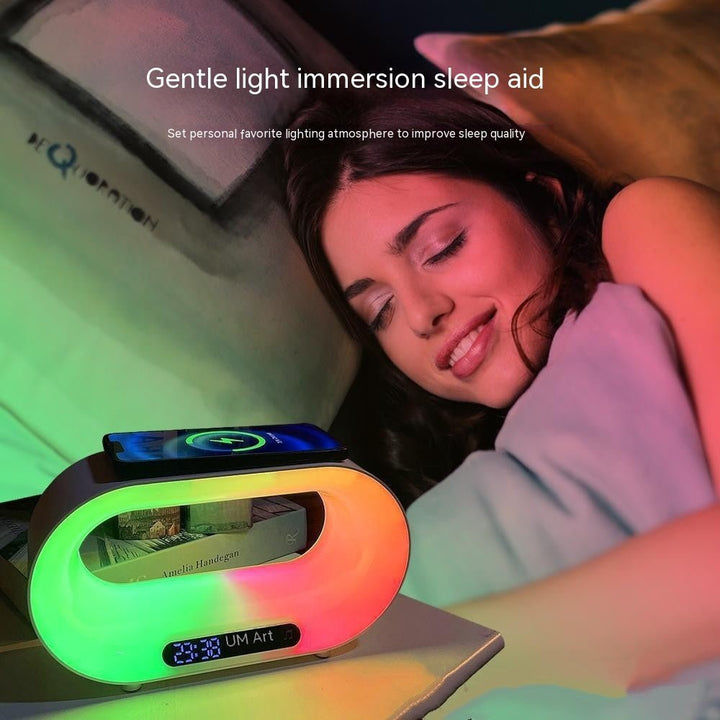 Multi-function 3 In 1 LED Night Light APP Control RGB Atmosphere Desk Lamp Smart Multifunctional Wireless Charger Alarm Clock - Oba Buy