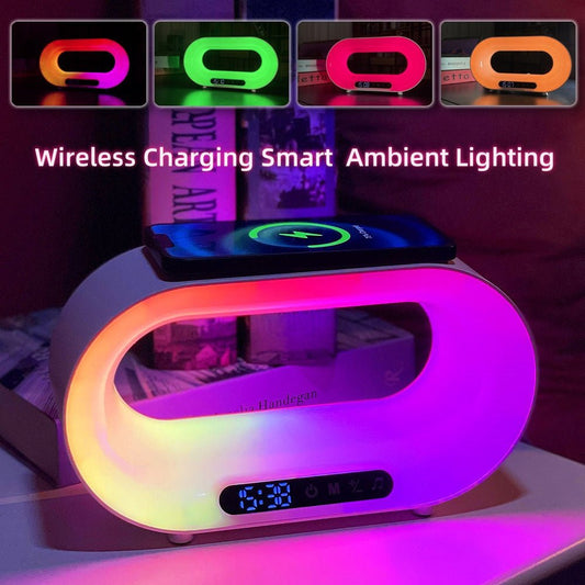 Multi-function 3 In 1 LED Night Light APP Control RGB Atmosphere Desk Lamp Smart Multifunctional Wireless Charger Alarm Clock - Oba Buy