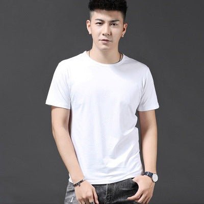 Thin Ice Silk Short Sleeve T-shirt Men's Summer Solid White Round Neck Trend Bottoming Shirt Top - Oba Buy