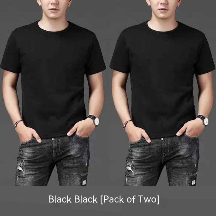 Thin Ice Silk Short Sleeve T-shirt Men's Summer Solid White Round Neck Trend Bottoming Shirt Top - Oba Buy