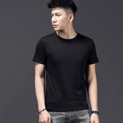 Thin Ice Silk Short Sleeve T-shirt Men's Summer Solid White Round Neck Trend Bottoming Shirt Top - Oba Buy