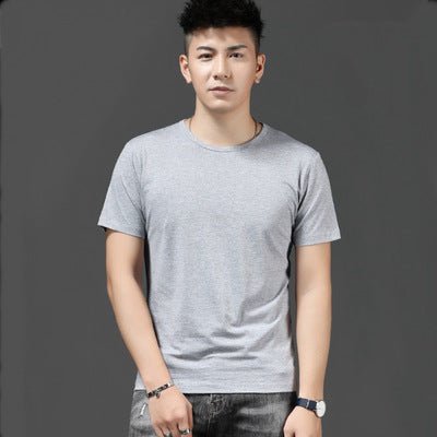 Thin Ice Silk Short Sleeve T-shirt Men's Summer Solid White Round Neck Trend Bottoming Shirt Top - Oba Buy