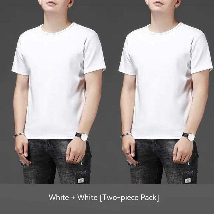 Thin Ice Silk Short Sleeve T-shirt Men's Summer Solid White Round Neck Trend Bottoming Shirt Top - Oba Buy