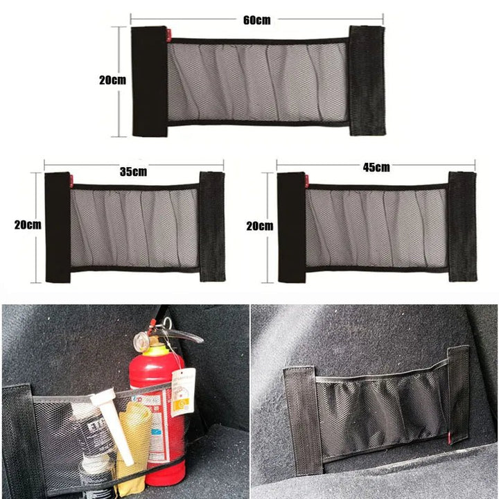 Car Rear Trunk Storage Mesh – Interior Organizer & Fixing Straps - Oba Buy