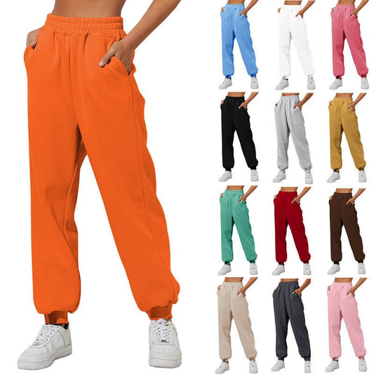 Women's Trousers With Pockets High Waist Loose Jogging Sports Pants Comfortable Casual Sweatshirt Pants - Oba Buy