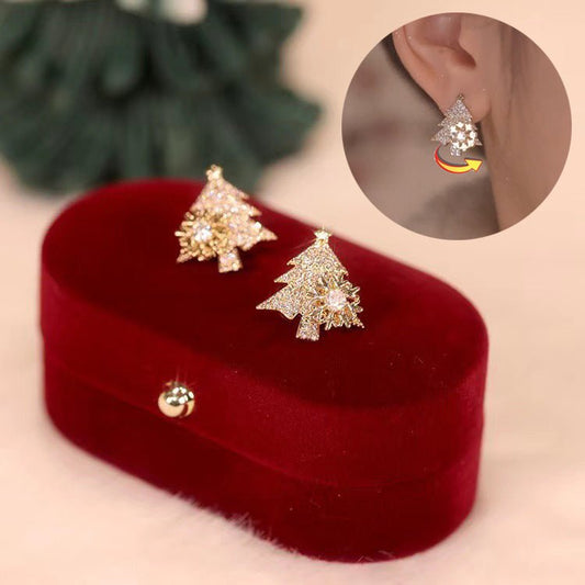 Rotatable Christmas Tree Earrings Shiny Rhinestone Snowflake Stud Earring New Year Xmas Festival Ear Jewelry Gifts Autumn And Winter - Oba Buy