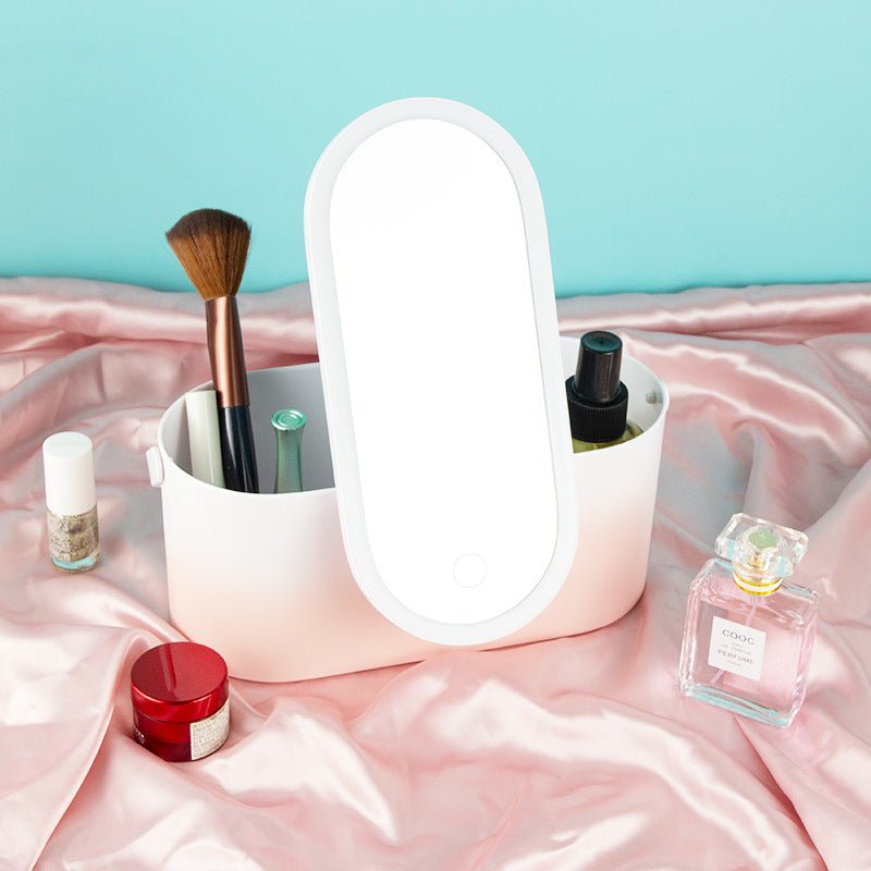 Portable Handheld Dressing Box Mirror Desktop Beauty Mirror With Lamp - Oba Buy