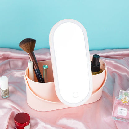 Portable Handheld Dressing Box Mirror Desktop Beauty Mirror With Lamp - Oba Buy