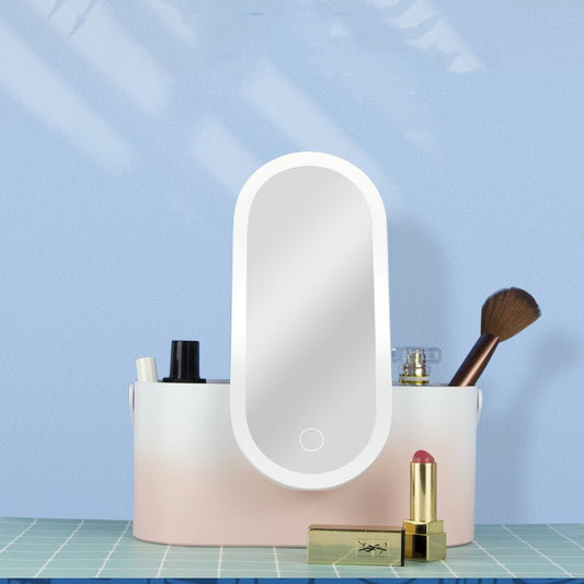 Portable Handheld Dressing Box Mirror Desktop Beauty Mirror With Lamp - Oba Buy