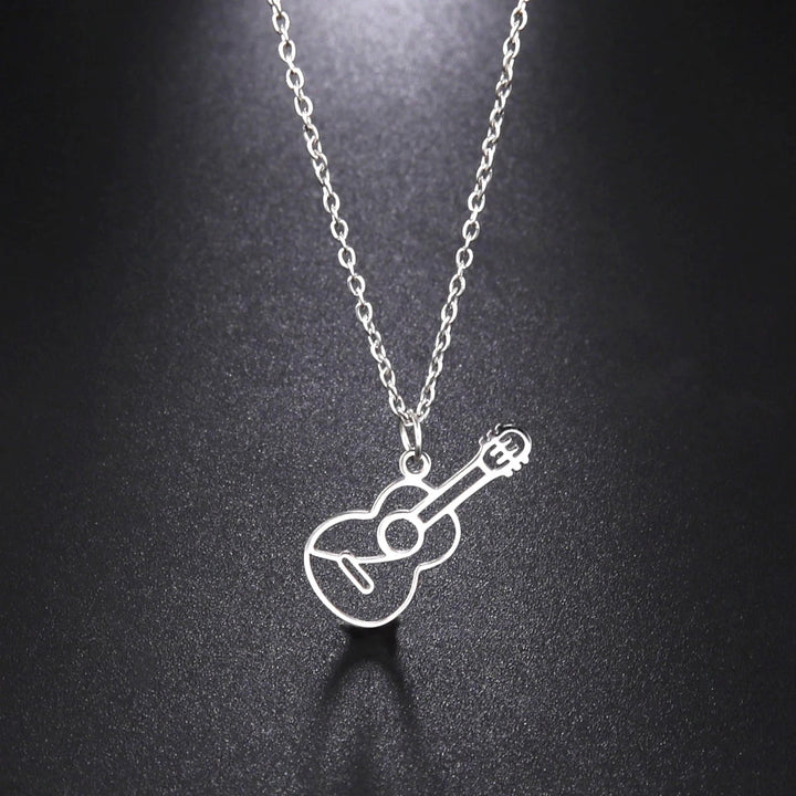 Stainless Steel Hollow Guitar Necklace Hip Hop Small Instrument Pendant for Women Man Rock Music Jewelry Gift Hot Fashion New - Oba Buy