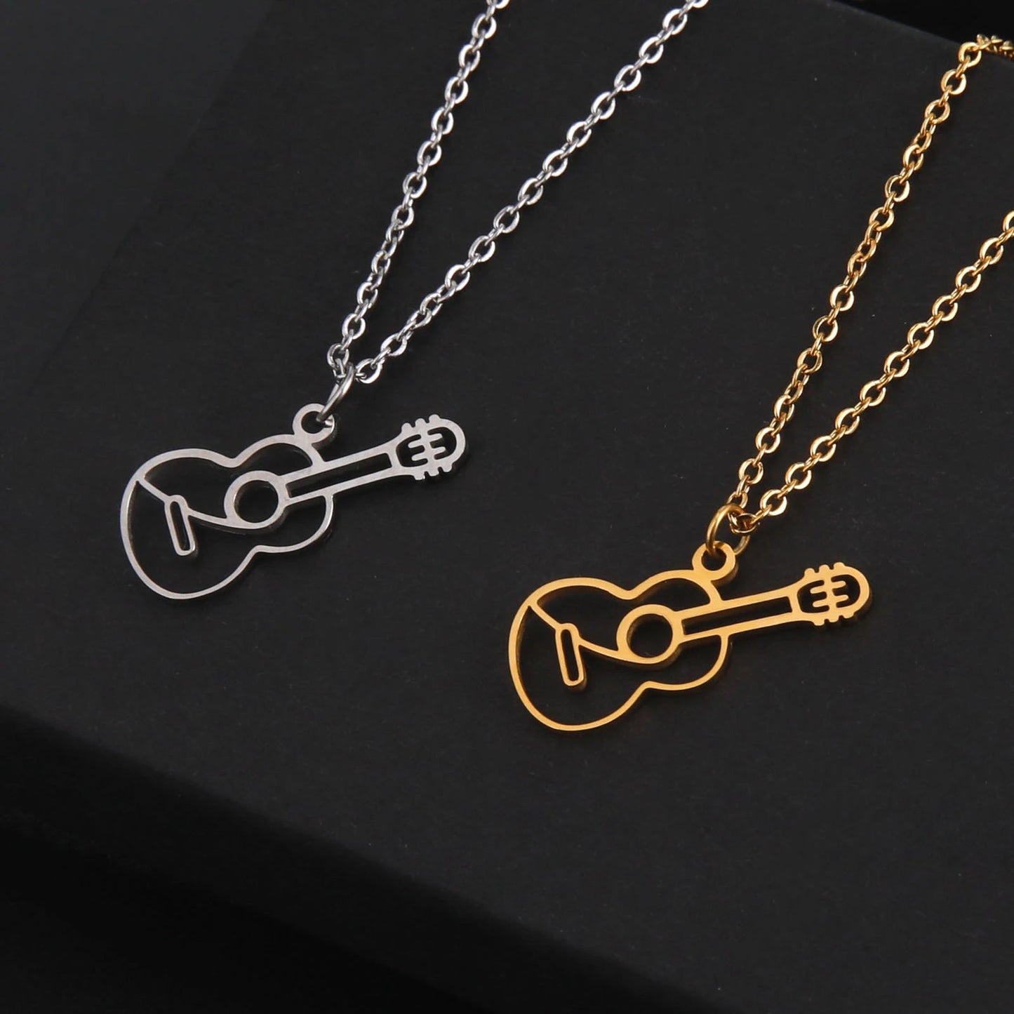 Stainless Steel Hollow Guitar Necklace Hip Hop Small Instrument Pendant for Women Man Rock Music Jewelry Gift Hot Fashion New - Oba Buy