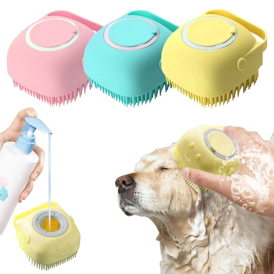 Soft Silicone Dog Brush Pet Shampoo Massager Bath Brush Bathroom Puppycat Washing Massage Dispenser Grooming Shower Brush - Oba Buy