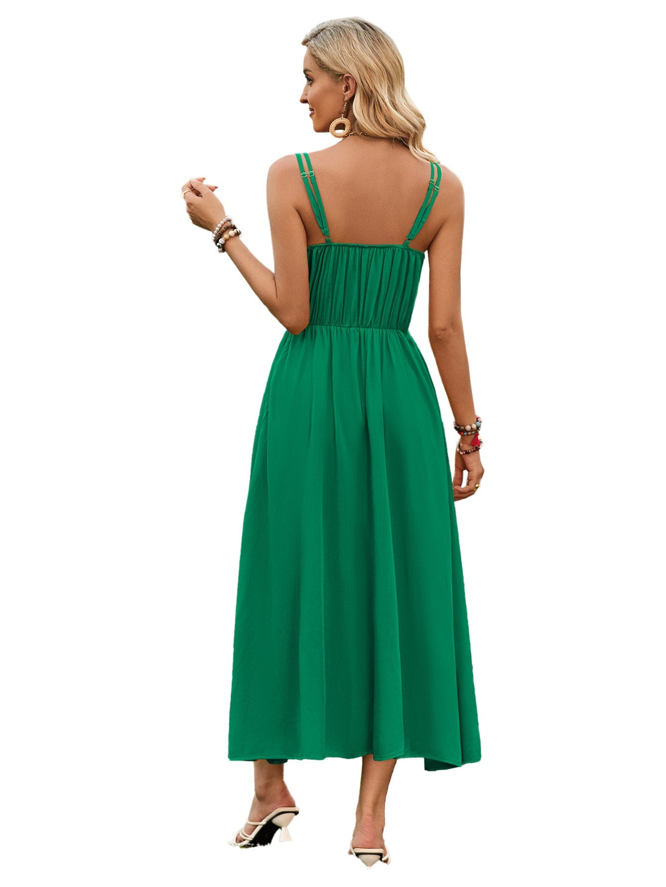 Solid Color Suspender Long Dress Spring And Summer Bow Waist Tie Design Dress Womens Clothing - Oba Buy