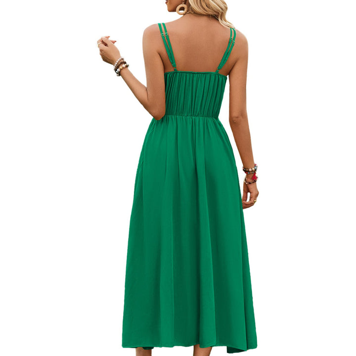 Solid Color Suspender Long Dress Spring And Summer Bow Waist Tie Design Dress Womens Clothing - Oba Buy