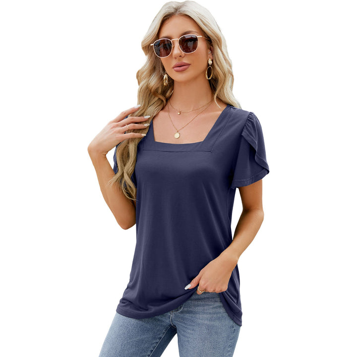 Summer Top Fashion Square Neck Printed Short-sleeved T-shirt With Petal Sleeve Design Bohemian Beach Loose T-shirt For Womens Clothing - Oba Buy