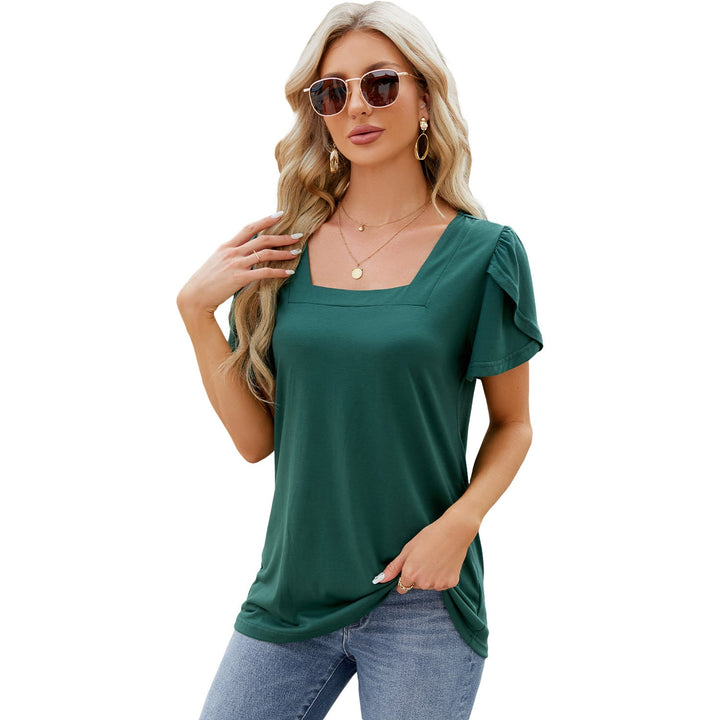 Summer Top Fashion Square Neck Printed Short-sleeved T-shirt With Petal Sleeve Design Bohemian Beach Loose T-shirt For Womens Clothing - Oba Buy