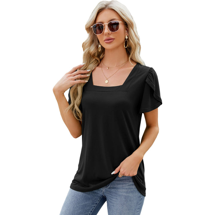 Summer Top Fashion Square Neck Printed Short-sleeved T-shirt With Petal Sleeve Design Bohemian Beach Loose T-shirt For Womens Clothing - Oba Buy