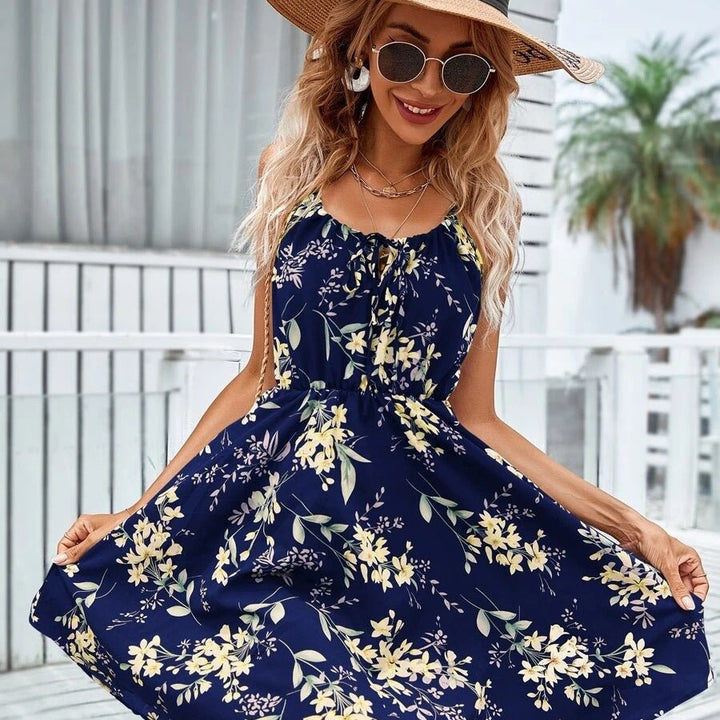 Floral Print Suspender Dress With Elastic Waist Design Fashion Summer Short Dresses Womens Clothing - Oba Buy