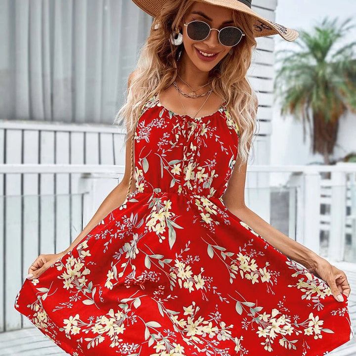 Floral Print Suspender Dress With Elastic Waist Design Fashion Summer Short Dresses Womens Clothing - Oba Buy