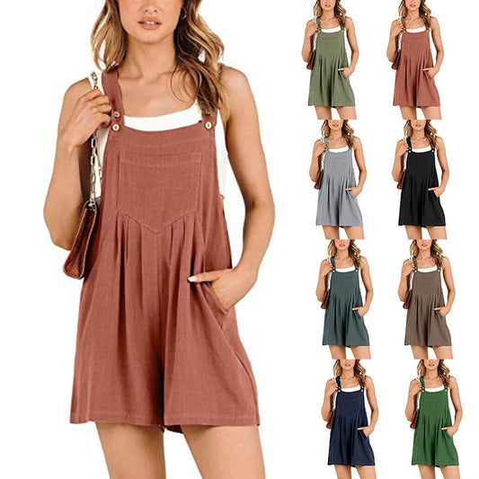 Women's Short Overalls Summer Casual Adjustable Strap Loose Short Bib Overalls Jumpsuit Rompers - Oba Buy