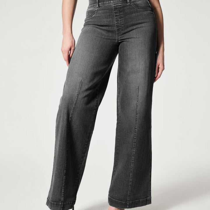 Women's Straight Jeans Mid Waist Wide Leg Pants High Elastic Waist Trousers - Oba Buy