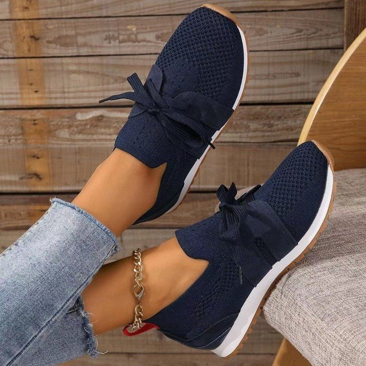 New Lace Up Mesh Flats Shoes For Women Breathable Casual Breathable Walking Wedges Shoes - Oba Buy