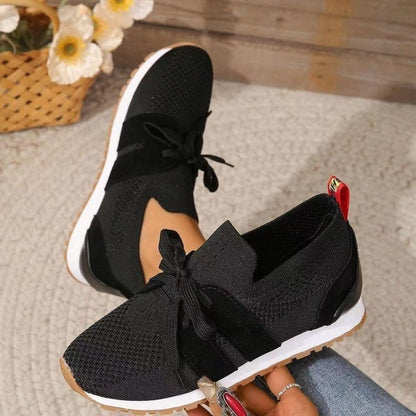 New Lace Up Mesh Flats Shoes For Women Breathable Casual Breathable Walking Wedges Shoes - Oba Buy