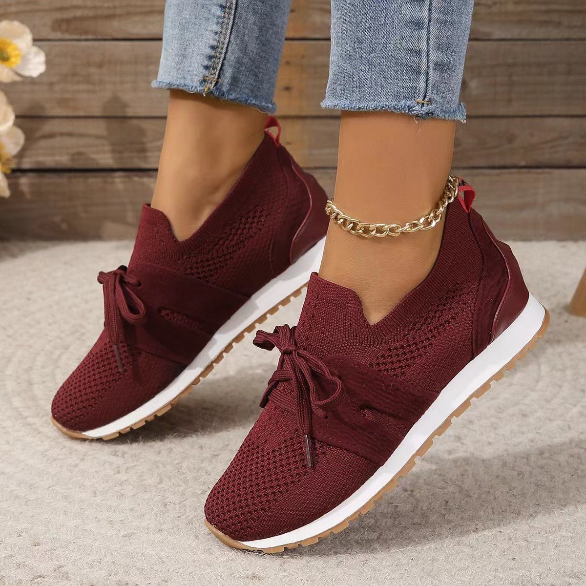 New Lace Up Mesh Flats Shoes For Women Breathable Casual Breathable Walking Wedges Shoes - Oba Buy