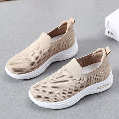 Casual Mesh Shoes Sock Slip On Flat Shoes For Women Sneakers Casual Soft Sole Walking Sports Shoe - Oba Buy