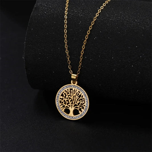 Elegant Sterling Silver Rhinestone Tree of Life Pendant Necklace - Oba Buy