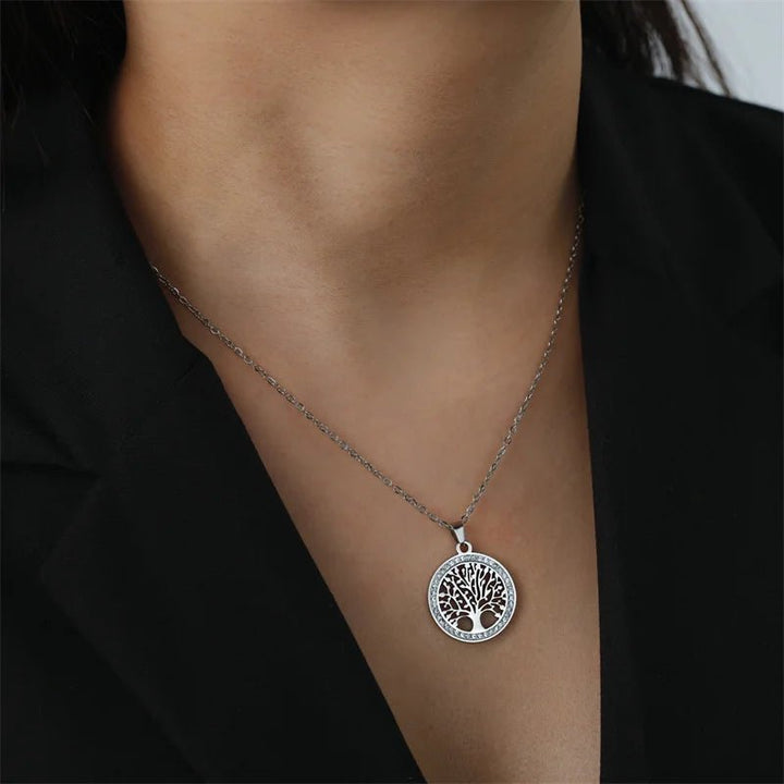 Elegant Sterling Silver Rhinestone Tree of Life Pendant Necklace - Oba Buy