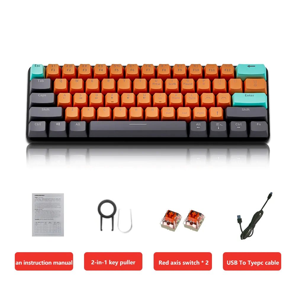 MUCAI MKA610 USB Mini Mechanical Gaming Wired Keyboard Red Switch 61 Key Gamer for Computer PC Laptop Detachable Cable - Oba Buy