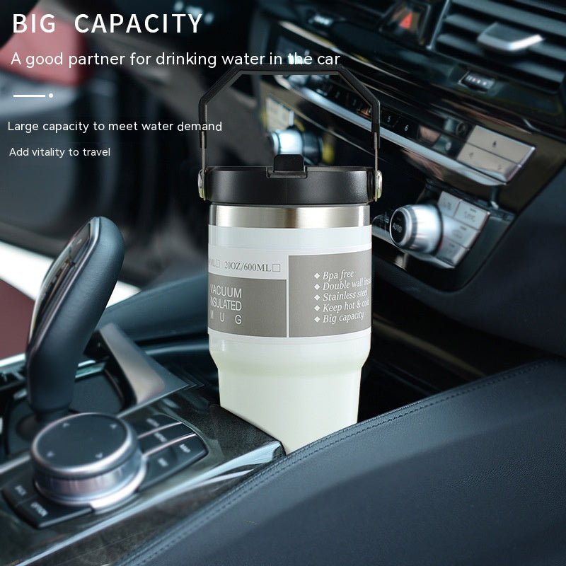 Portable Car Cup Stainless Steel Cup Travel Sports Water Bottle With Handle Cover Coffee Tumbler Cup - Oba Buy