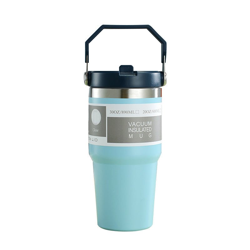 Portable Car Cup Stainless Steel Cup Travel Sports Water Bottle With Handle Cover Coffee Tumbler Cup - Oba Buy