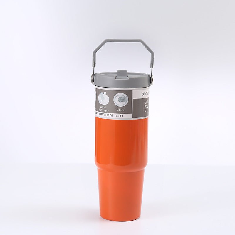 Portable Car Cup Stainless Steel Cup Travel Sports Water Bottle With Handle Cover Coffee Tumbler Cup - Oba Buy