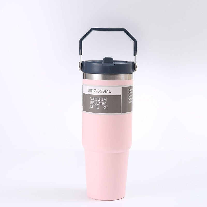 Portable Car Cup Stainless Steel Cup Travel Sports Water Bottle With Handle Cover Coffee Tumbler Cup - Oba Buy