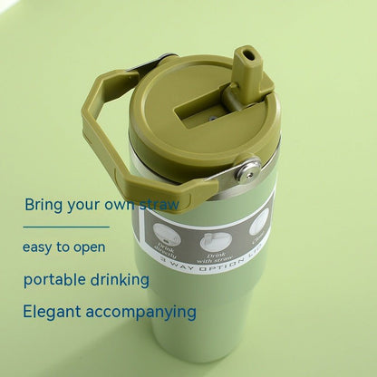 Portable Car Cup Stainless Steel Cup Travel Sports Water Bottle With Handle Cover Coffee Tumbler Cup - Oba Buy