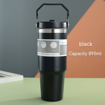 Portable Car Cup Stainless Steel Cup Travel Sports Water Bottle With Handle Cover Coffee Tumbler Cup - Oba Buy