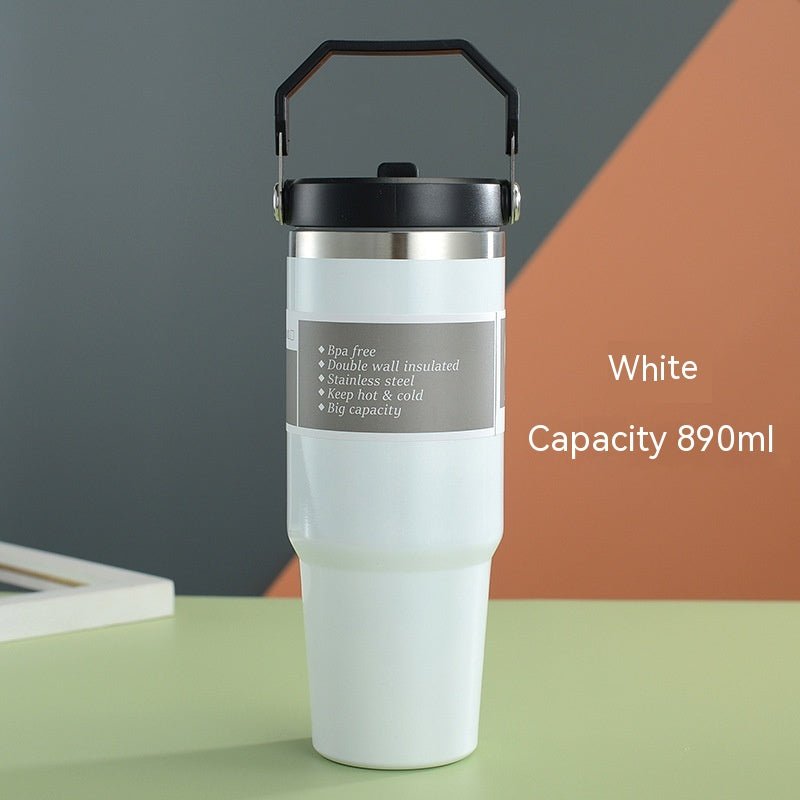 Portable Car Cup Stainless Steel Cup Travel Sports Water Bottle With Handle Cover Coffee Tumbler Cup - Oba Buy