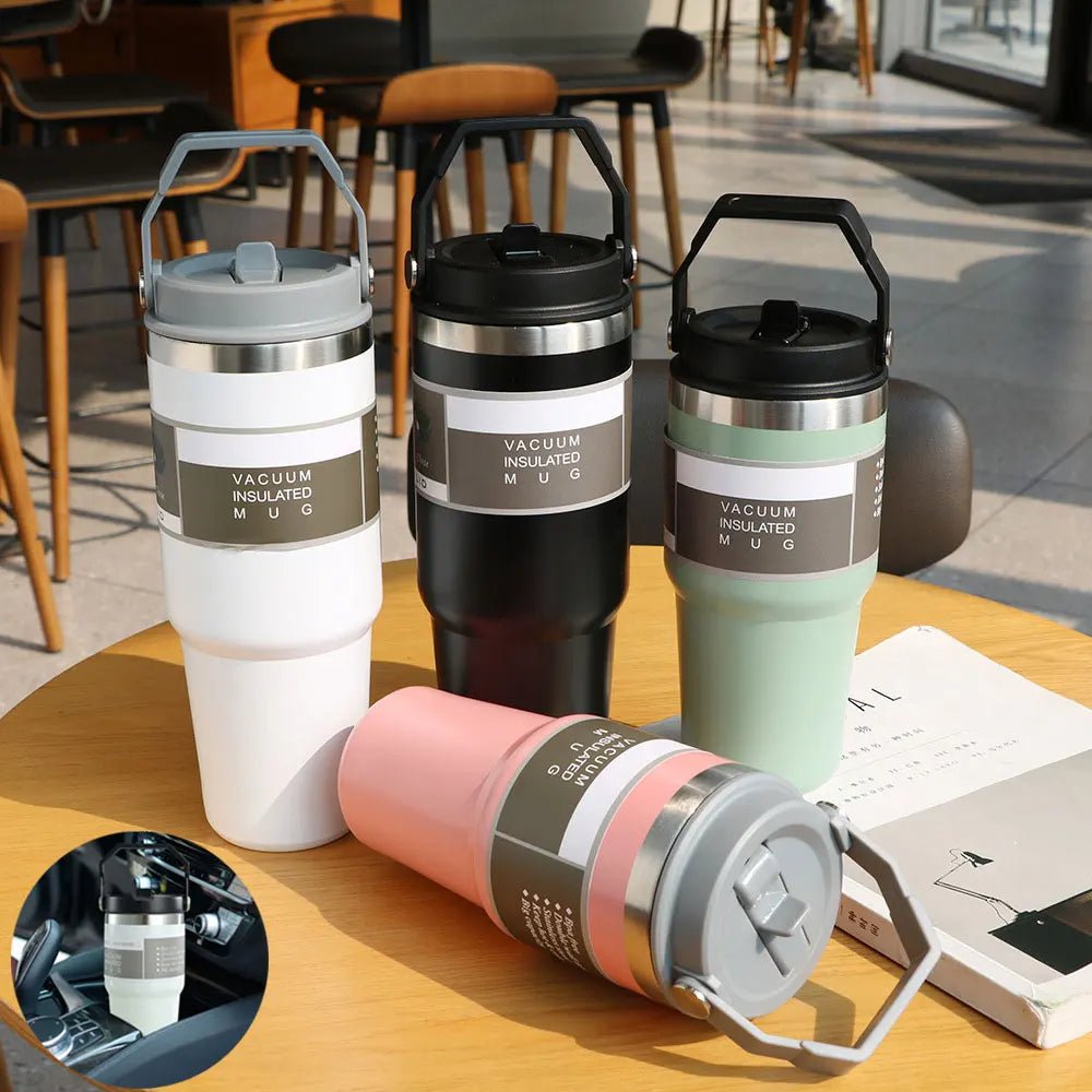 Portable Car Cup Stainless Steel Cup Travel Sports Water Bottle With Handle Cover Coffee Tumbler Cup - Oba Buy