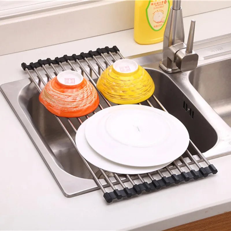 Stainless Steel Roll-Up Kitchen Dish Drying Rack - Oba Buy