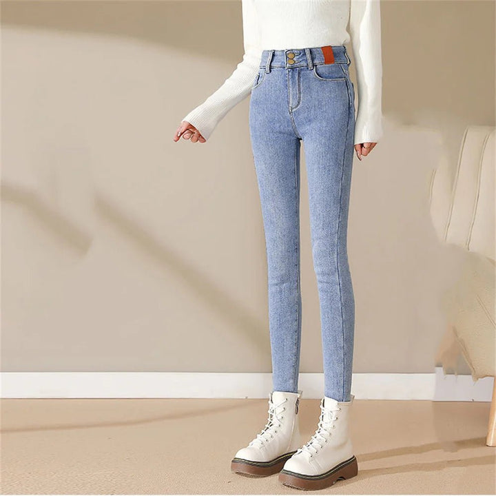 WinterGlow Denim Jeans: Cozy Mid-Waist Comfort - Oba Buy